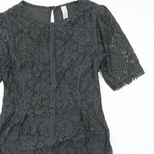 Zara Womens Grey Floral Cotton Shift Size L Round Neck Zip
