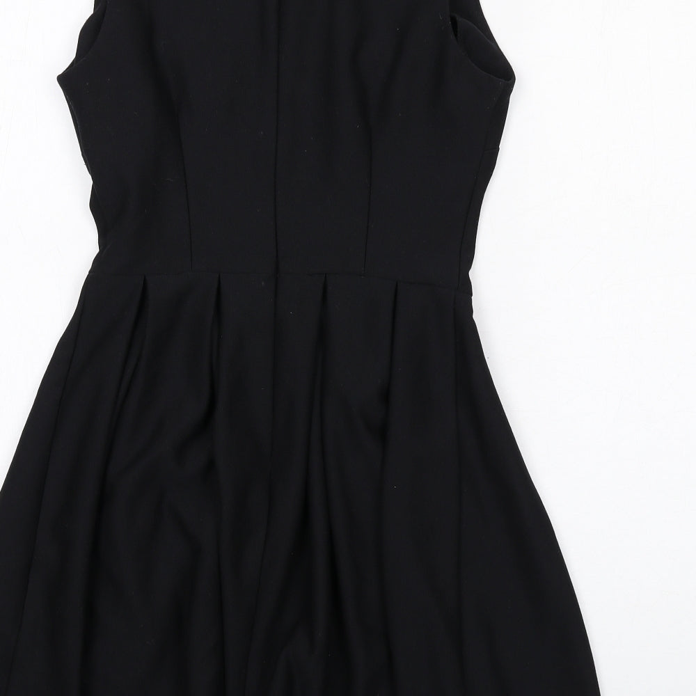 Topshop Womens Black Polyester Fit & Flare Size 8 Boat Neck Zip