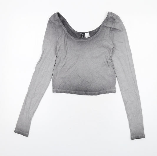 H&M Womens Grey Geometric Cotton Basic Blouse Size M Roll Neck