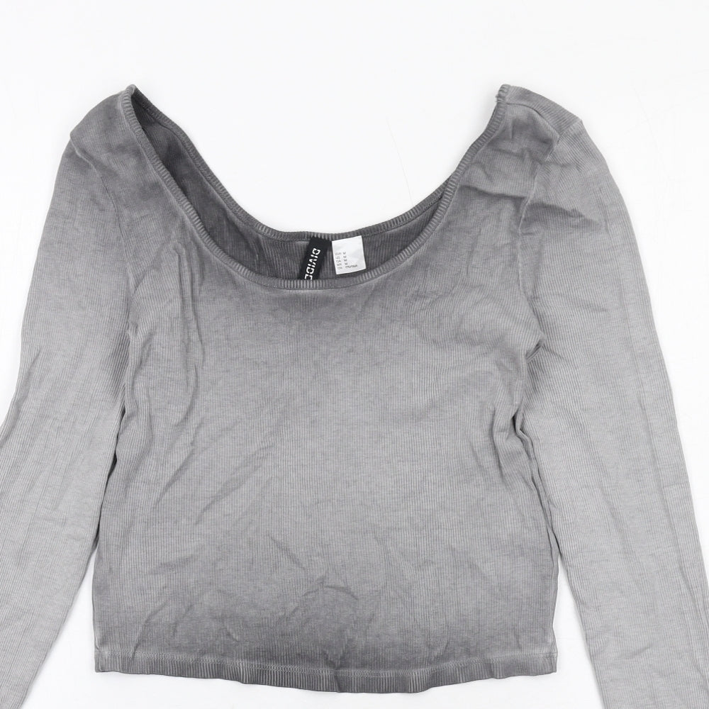 H&M Womens Grey Geometric Cotton Basic Blouse Size M Roll Neck