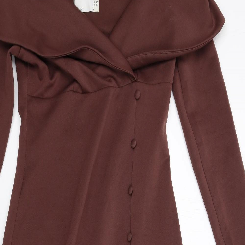 ASOS Womens Brown Polyester Bodycon Size 10 V-Neck Pullover