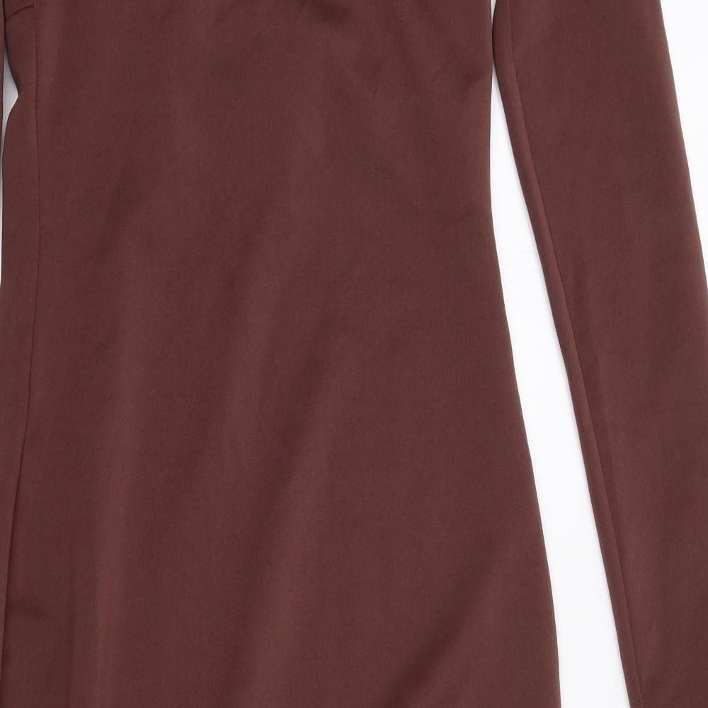 ASOS Womens Brown Polyester Bodycon Size 10 V-Neck Pullover