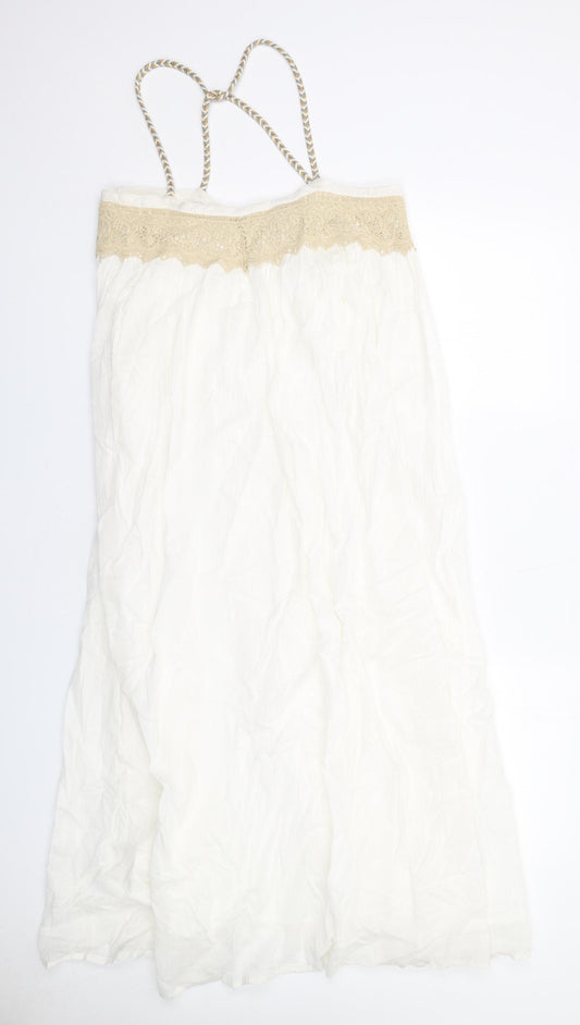 Zara Womens Ivory Viscose Slip Dress Size XS Square Neck Pullover