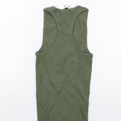 Zara Womens Green Polyester Basic Tank Size L Round Neck