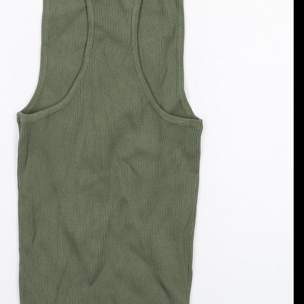Zara Womens Green Polyester Basic Tank Size L Round Neck