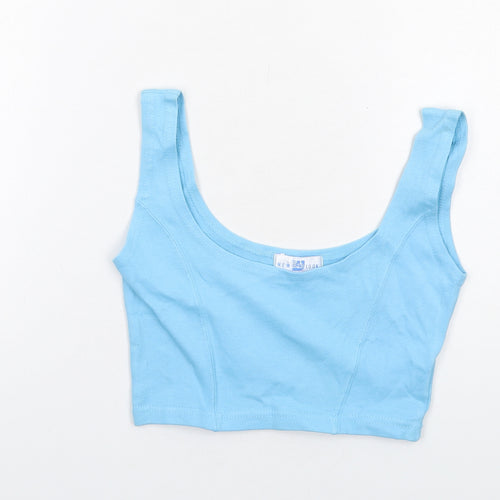 New Look Womens Blue Cotton Cropped Tank Size 8 Round Neck