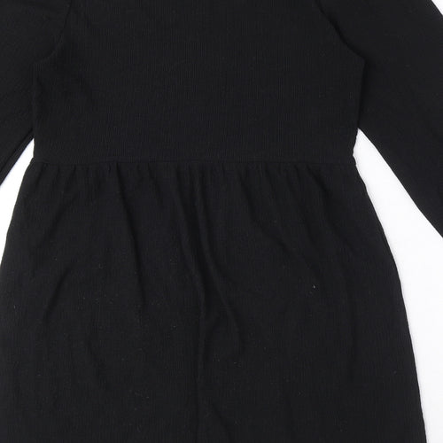 New Look Womens Black Polyester Skater Dress Size 12 Round Neck Pullover