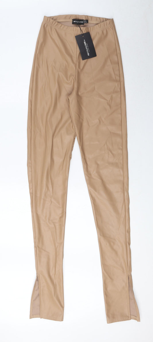 PRETTYLITTLETHING Womens Brown Polyurethane Trousers Size 8 L36 in Regular - *waist is 22 in