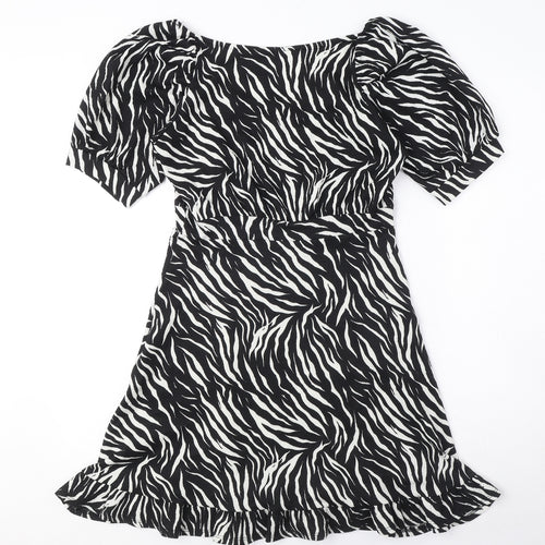 Dorothy Perkins Womens Black Animal Print Polyester Mini Size 8 V-Neck Pullover - Zebra pattern