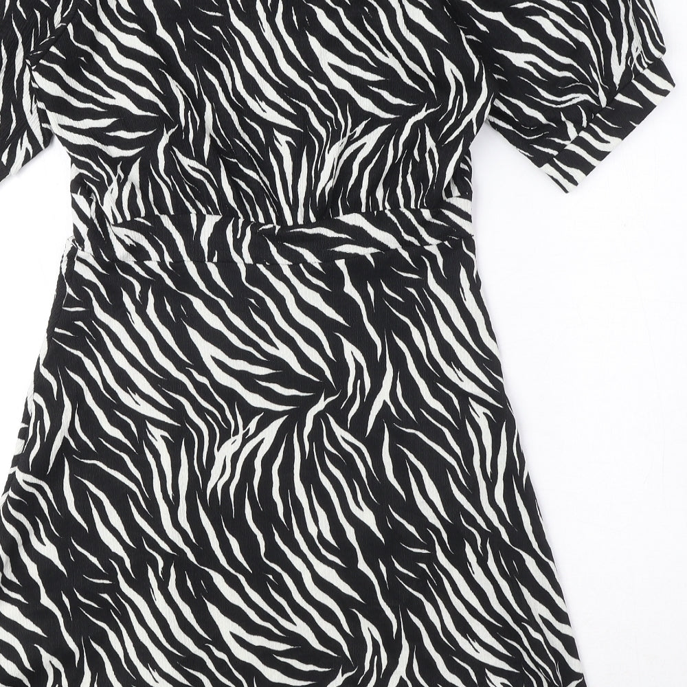 Dorothy Perkins Womens Black Animal Print Polyester Mini Size 8 V-Neck Pullover - Zebra pattern