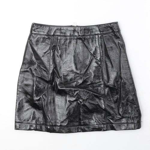 Topshop Womens Black Polyurethane Mini Skirt Size 8 Zip
