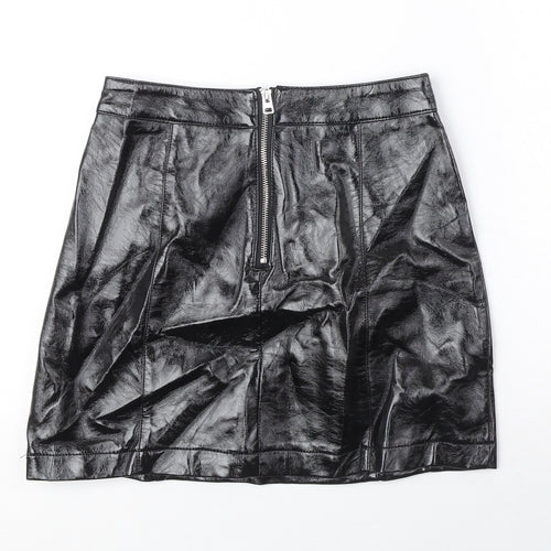 Topshop Womens Black Polyurethane Mini Skirt Size 8 Zip