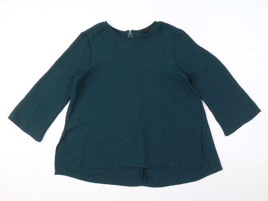 Topshop Womens Green Polyester Basic Blouse Size 8 Round Neck