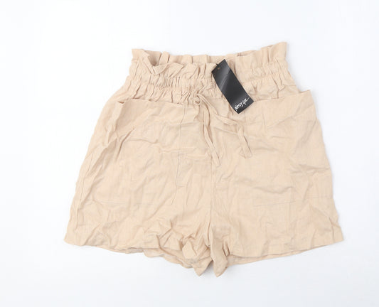 Nasty Gal Womens Beige Viscose Paperbag Shorts Size 8 Regular Drawstring