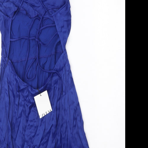 Zara Womens Blue Viscose Mini Size M Cowl Neck Zip