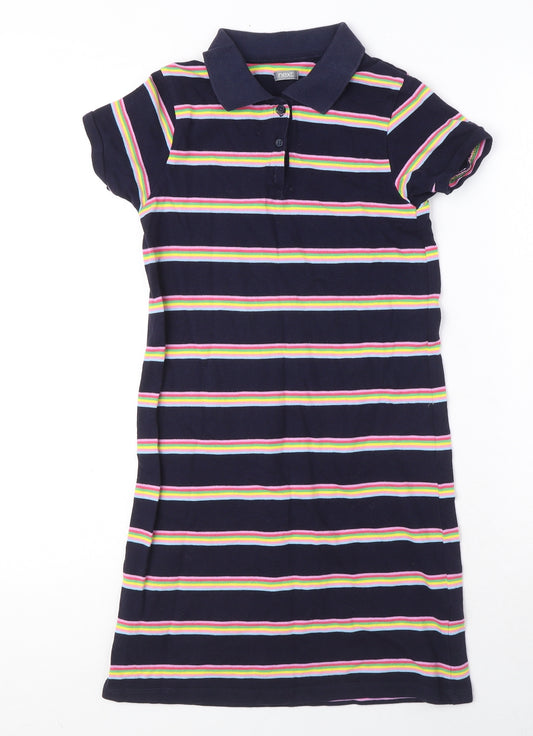 NEXT Girls Multicoloured Striped 100% Cotton Pencil Dress Size 11 Years Collared Button