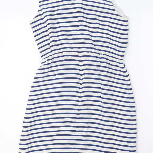 J.CREW Womens White Striped Silk Tank Dress Size 6 Round Neck Zip