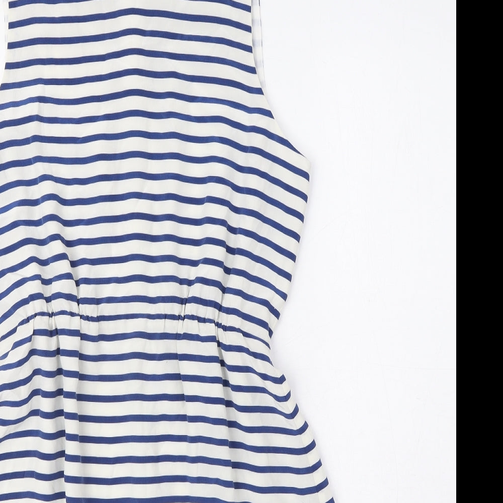 J.CREW Womens White Striped Silk Tank Dress Size 6 Round Neck Zip