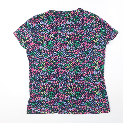 Marks and Spencer Womens Multicoloured Floral Cotton Basic T-Shirt Size 14 Round Neck