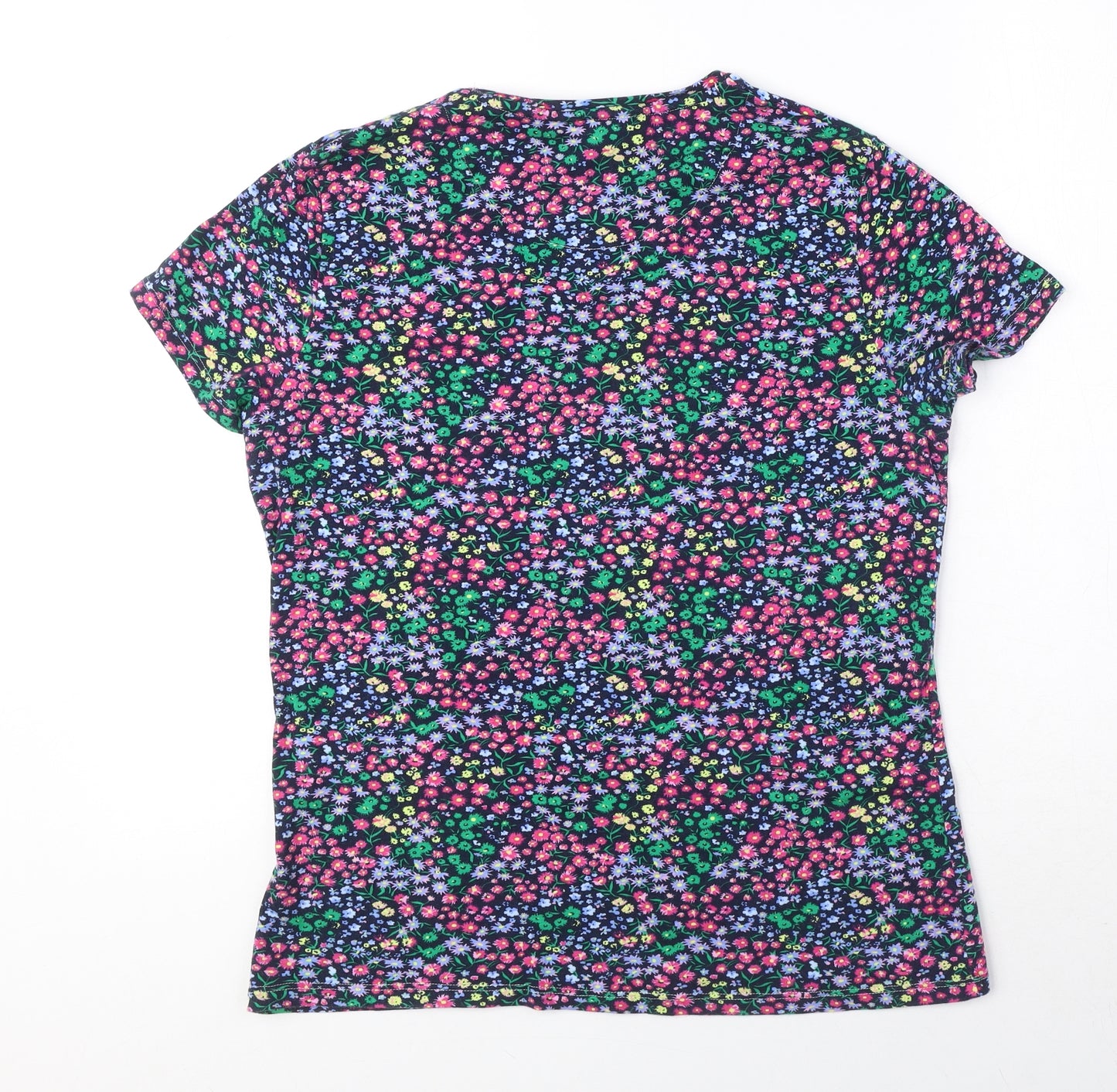 Marks and Spencer Womens Multicoloured Floral Cotton Basic T-Shirt Size 14 Round Neck