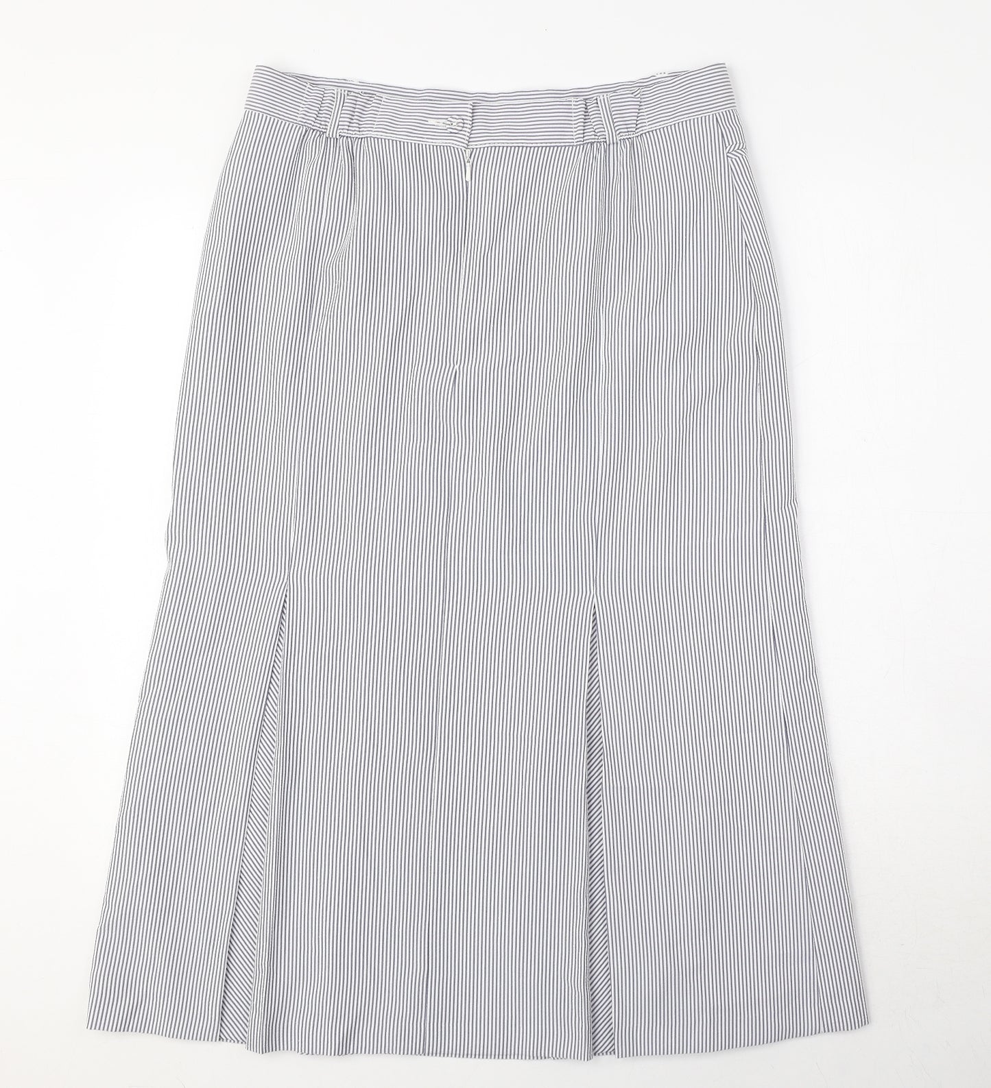 Marks and Spencer Womens Blue Striped Polyester Pleated Skirt Size 14 Zip