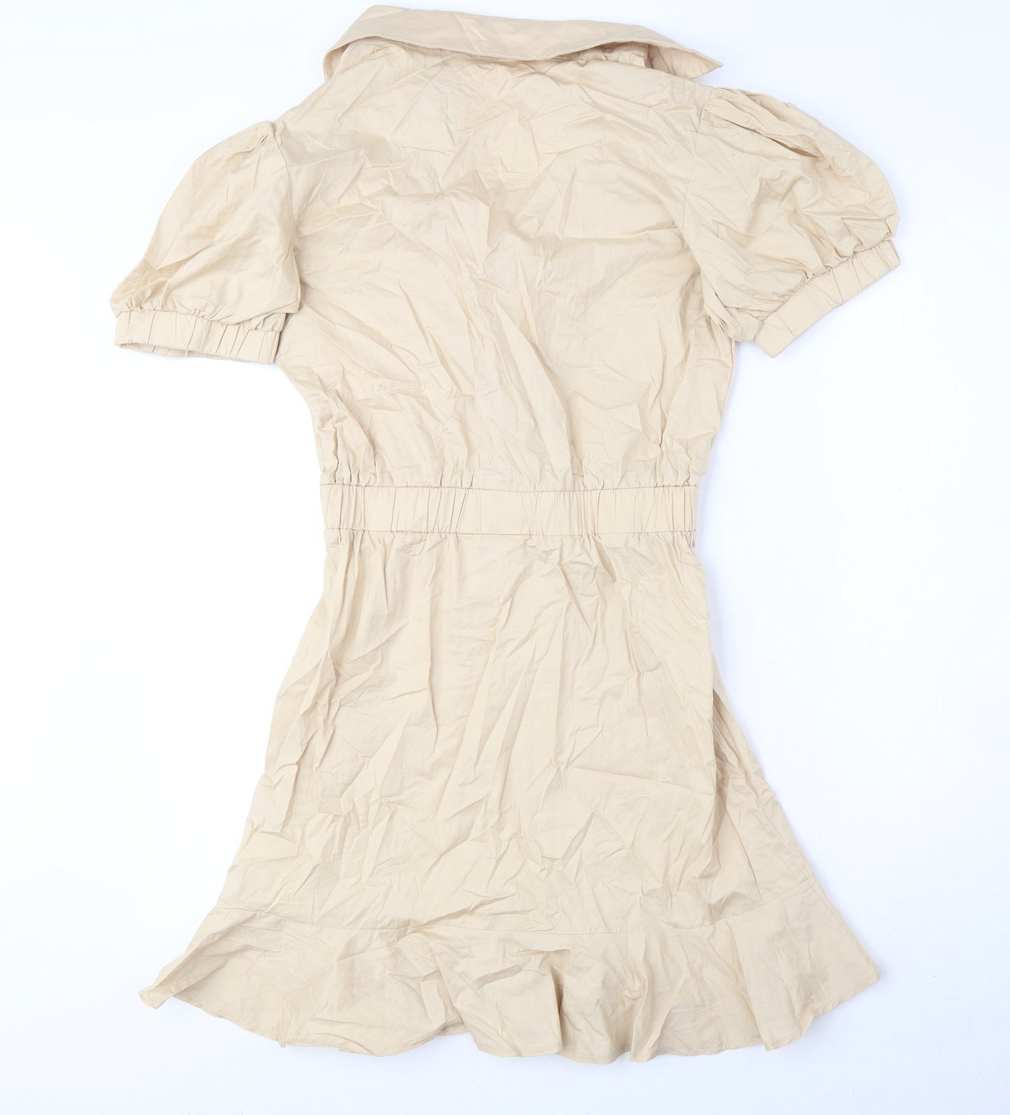 Missguided Womens Beige Cotton Shirt Dress Size 8 Collared Button