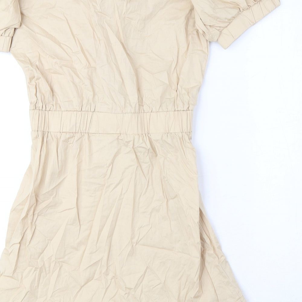 Missguided Womens Beige Cotton Shirt Dress Size 8 Collared Button