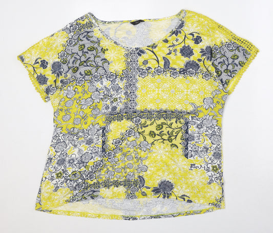 M&Co Womens Yellow Geometric Cotton Basic Blouse Size 18 Round Neck