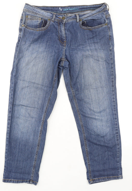 TU Womens Blue Cotton Boyfriend Jeans Size 12 L27 in Regular Zip