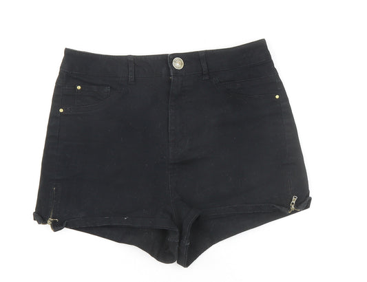River Island Womens Black Cotton Hot Pants Shorts Size 10 Regular Zip