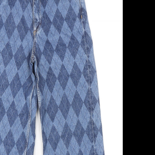 H&M Girls Blue Argyle/Diamond 100% Cotton Straight Jeans Size 9-10 Years L24 in Regular Button