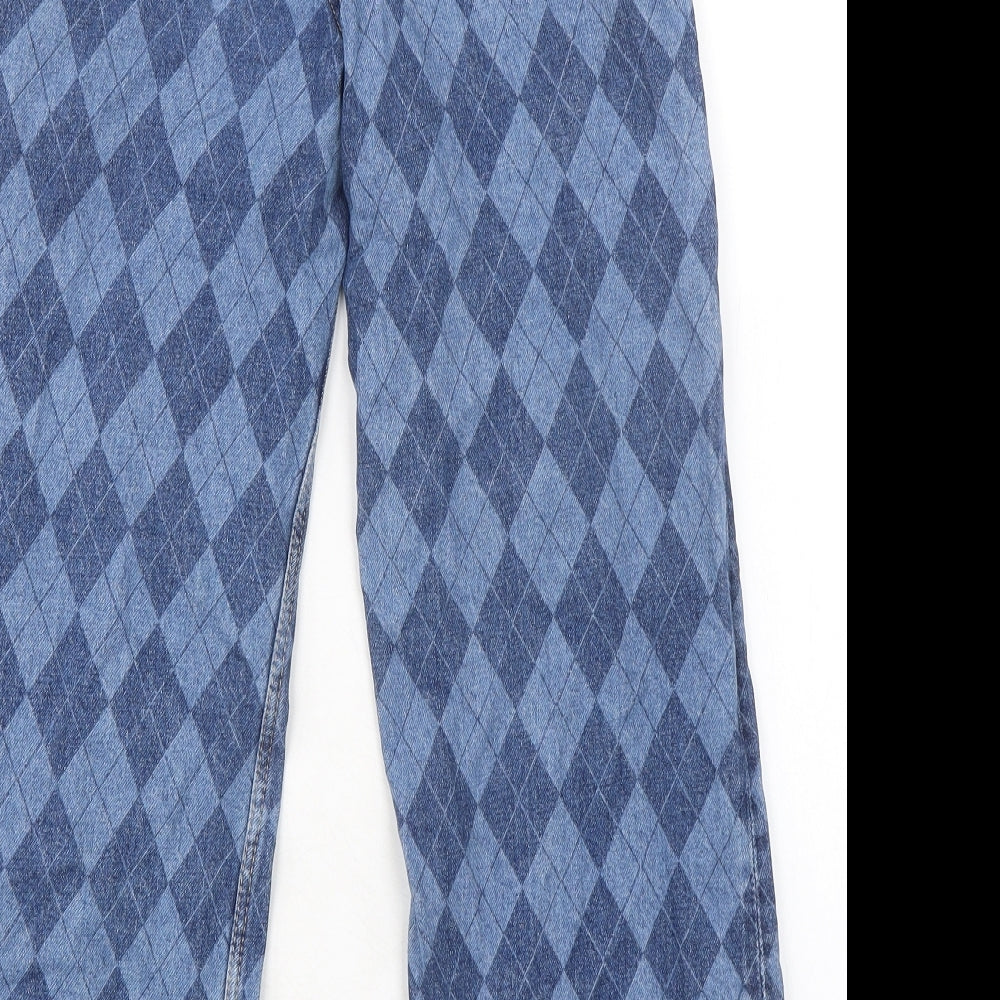 H&M Girls Blue Argyle/Diamond 100% Cotton Straight Jeans Size 9-10 Years L24 in Regular Button