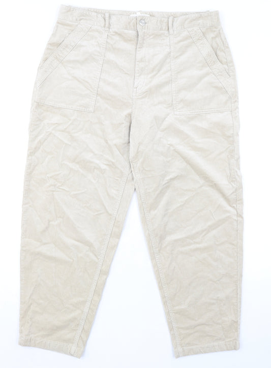 Per Una Womens Beige Cotton Trousers Size 18 L27 in Regular Zip