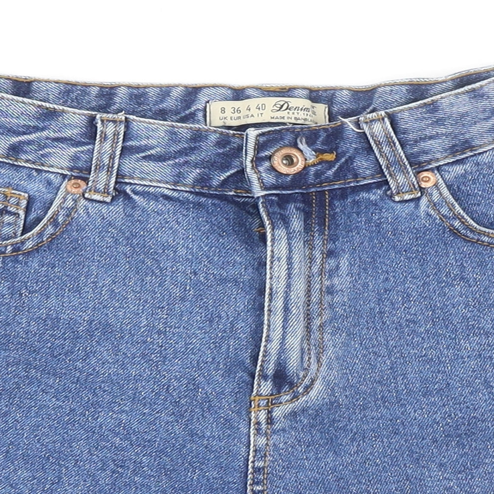 Denim & Co. Womens Blue 100% Cotton Mom Shorts Size 8 Regular Zip