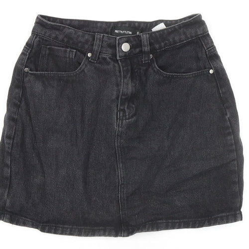 PRETTYLITTLETHING Womens Black Cotton Mini Skirt Size 6 Zip