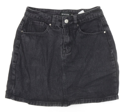 PRETTYLITTLETHING Womens Black Cotton Mini Skirt Size 6 Zip