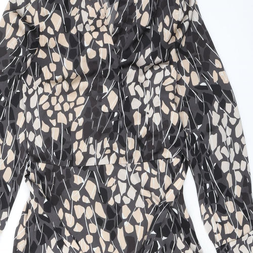 H&M Womens Grey Geometric Polyester A-Line Size 8 V-Neck Zip