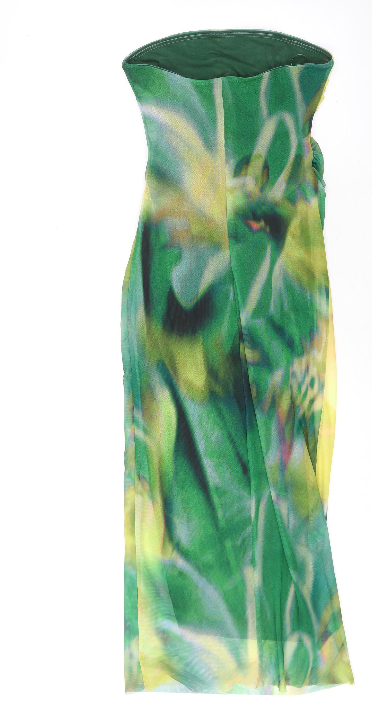 Zara Womens Green Geometric Polyester Sheath Size M Square Neck Pullover - Strapless