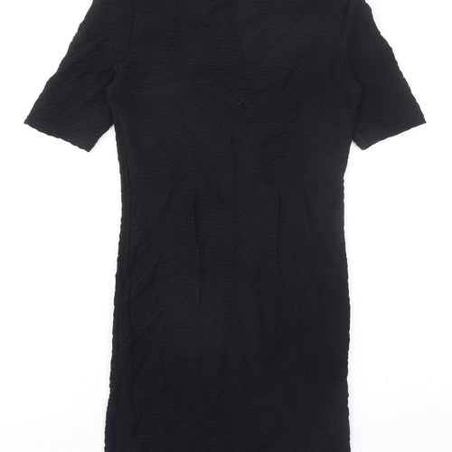 Topshop Womens Black Cotton Shift Size 12 Mock Neck Button