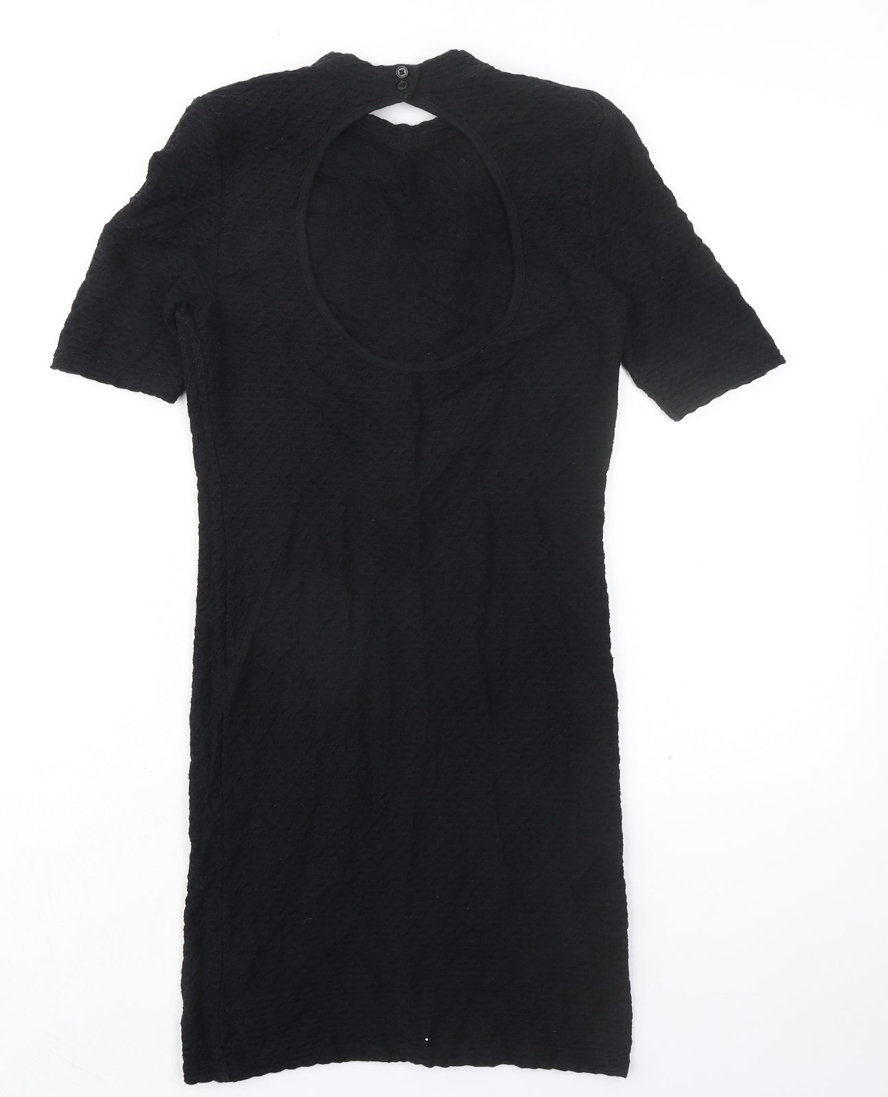 Topshop Womens Black Cotton Shift Size 12 Mock Neck Button