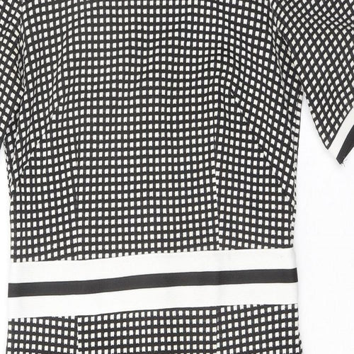 NEXT Womens Black Geometric Polyester Shift Size 8 Round Neck Zip
