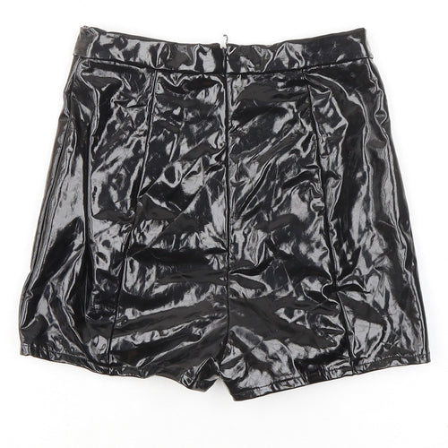 Oh Polly Womens Black Polyester Hot Pants Shorts Size 8 Regular Zip