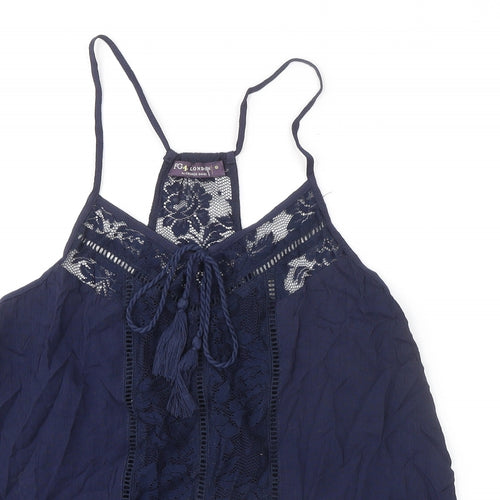 FG4 London Womens Blue Cotton Basic Tank Size S Round Neck - Lace Details