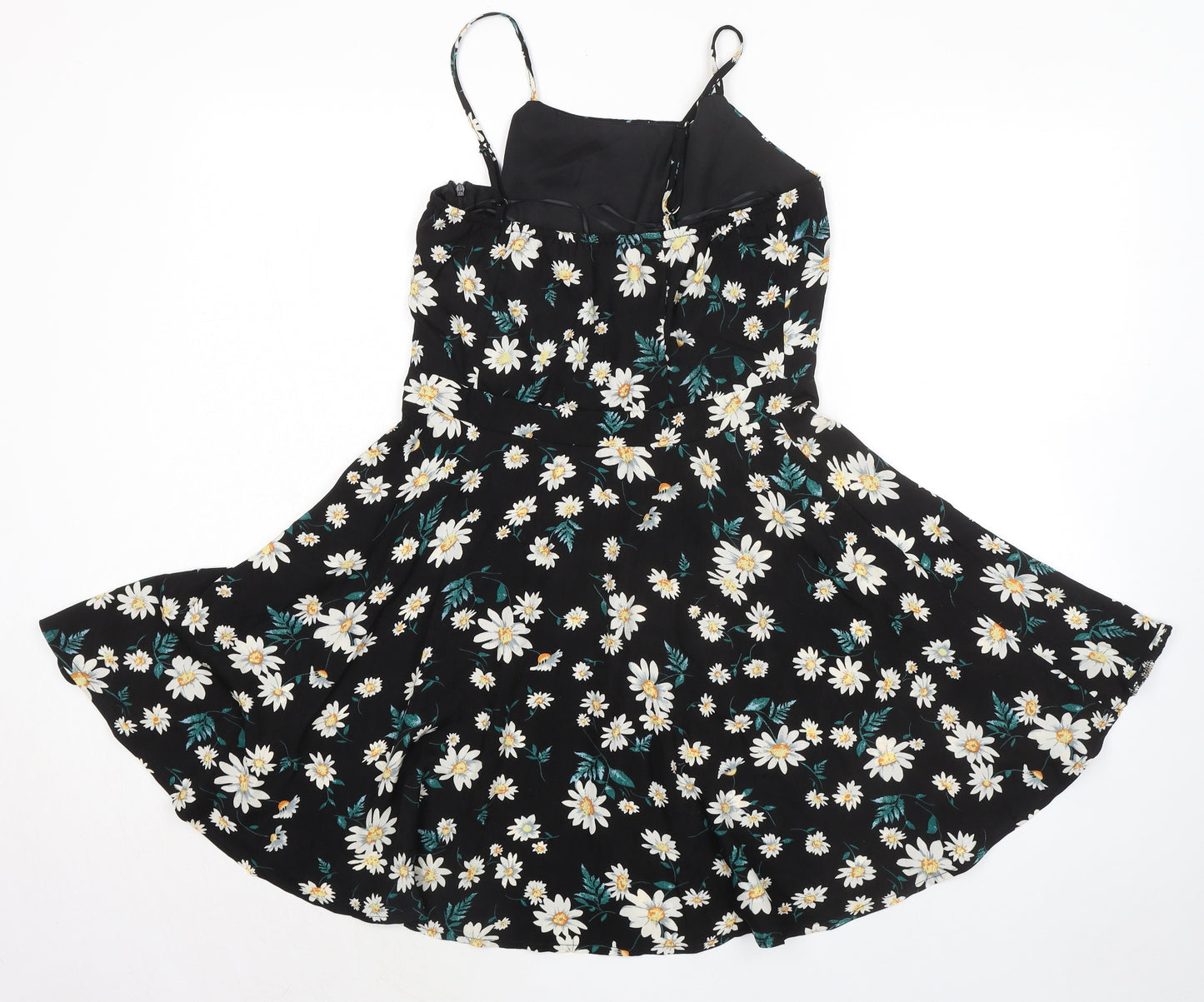 Boohoo Womens Black Floral Polyester Fit & Flare Size 12 Round Neck Zip