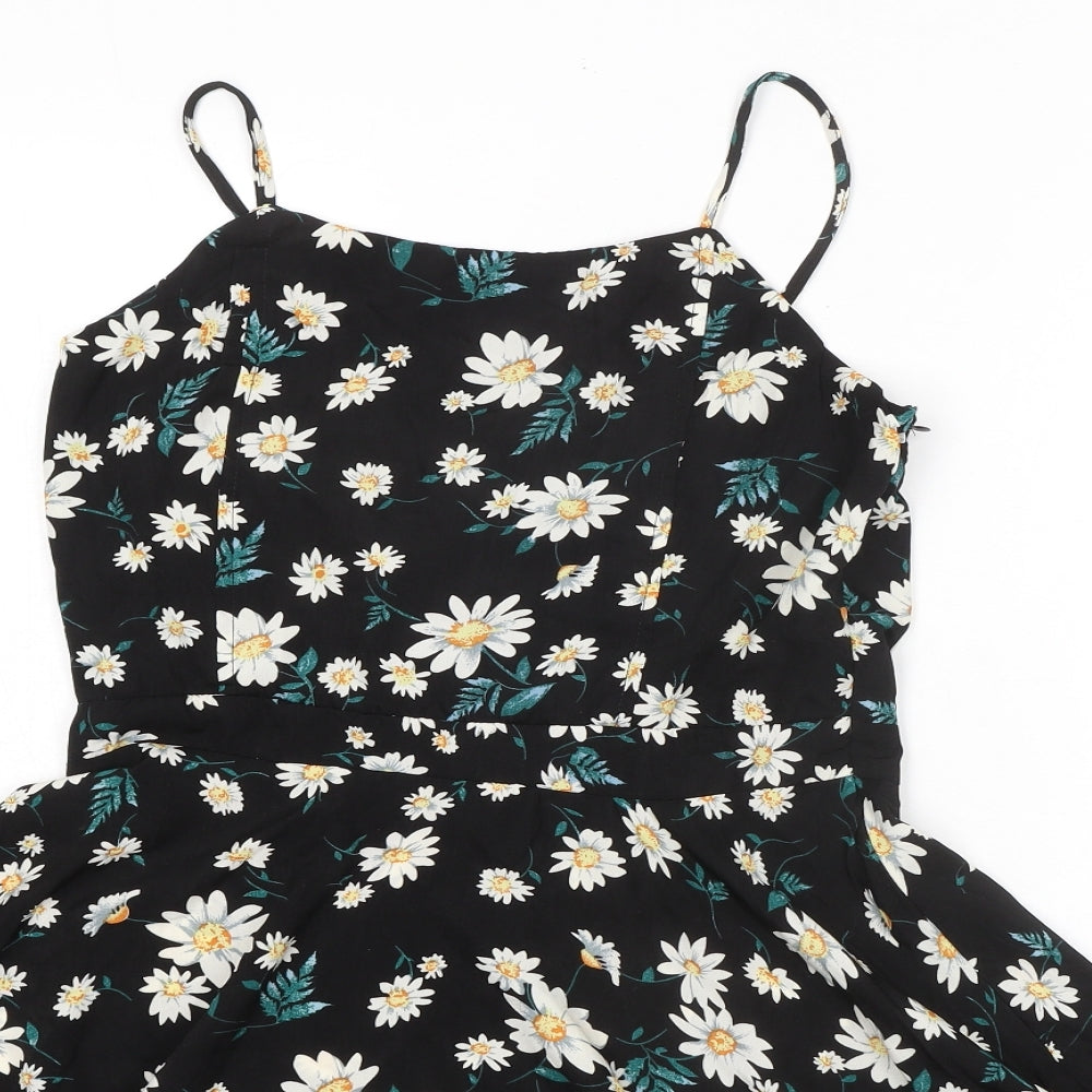Boohoo Womens Black Floral Polyester Fit & Flare Size 12 Round Neck Zip