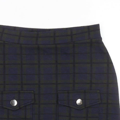 NEXT Womens Blue Plaid Cotton A-Line Skirt Size 8
