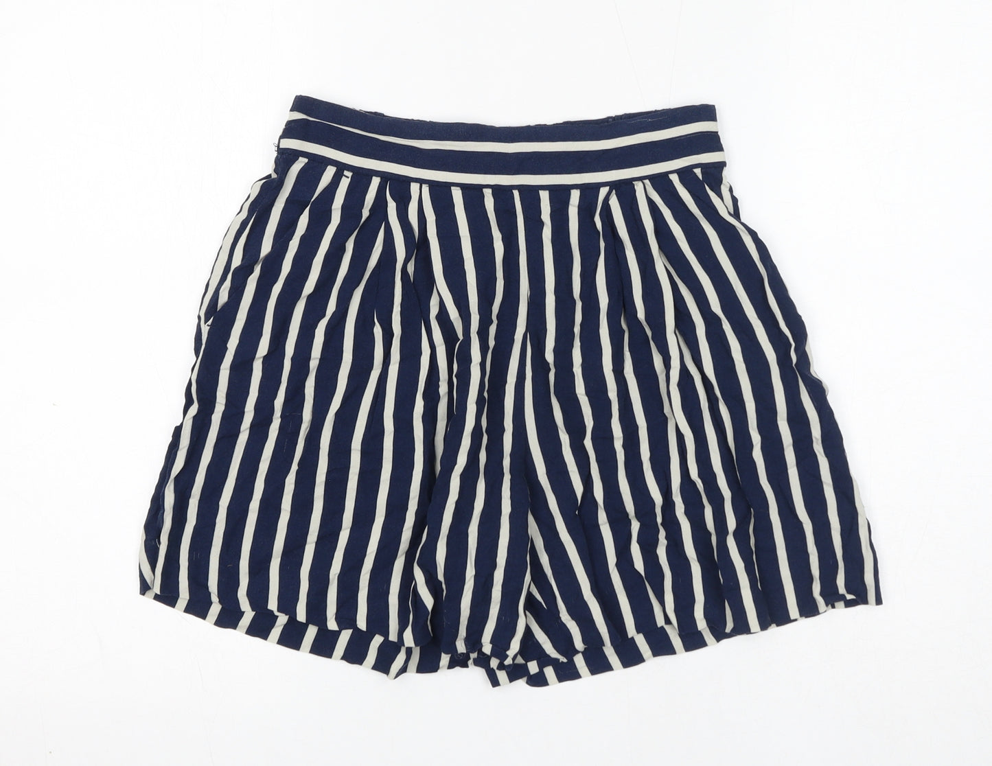 H&M Womens Blue Striped Viscose Culotte Shorts Size 8 Regular