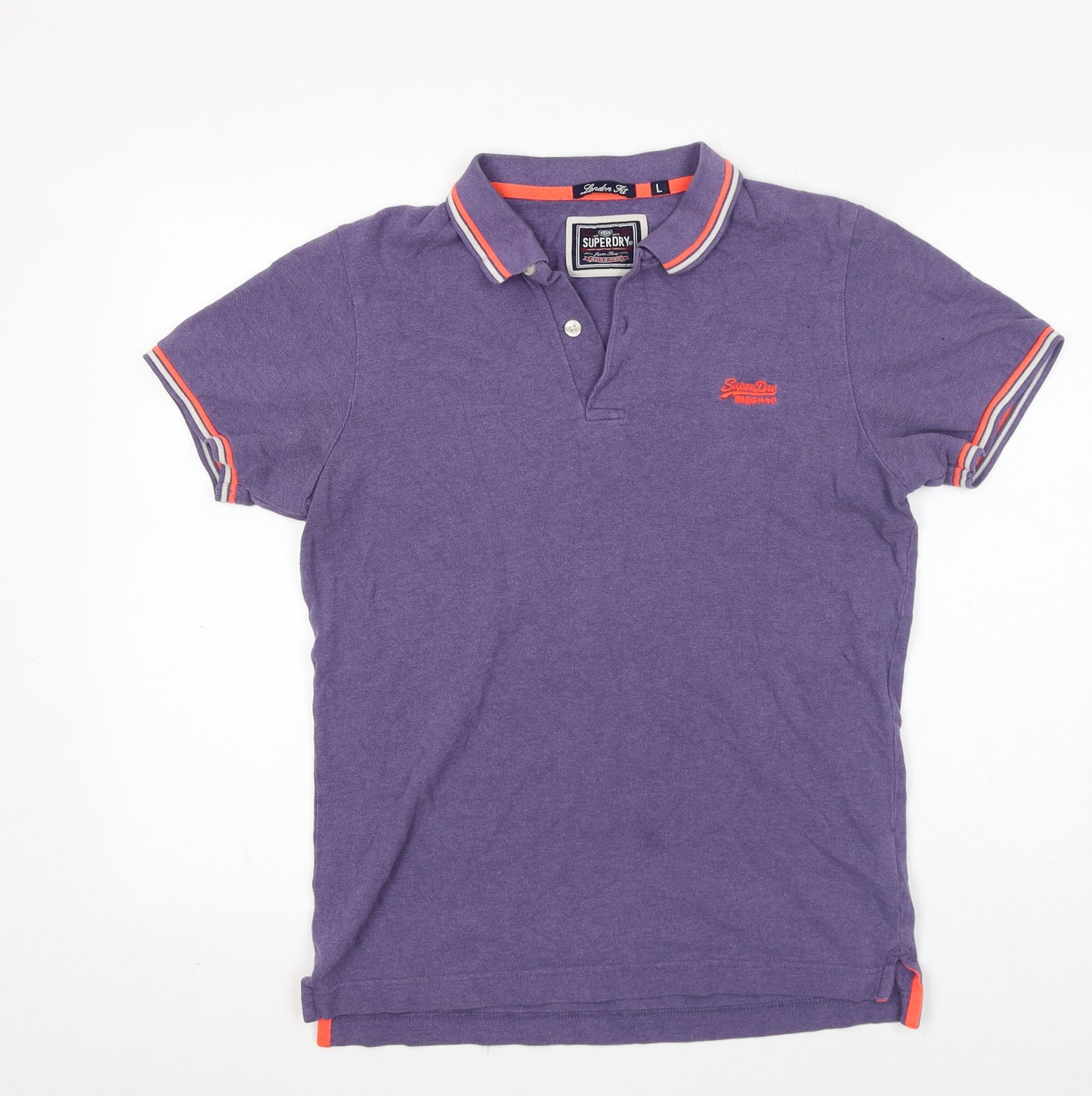 Superdry Mens Purple 100% Cotton Polo Size L Collared Button