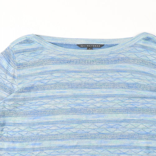 Bonmarché Womens Blue Boat Neck Viscose Pullover Jumper Size 16 - Stripe Zig Zag