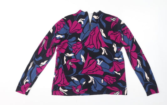 Per Una Womens Multicoloured Mock Neck Floral Cotton Pullover Jumper Size 14